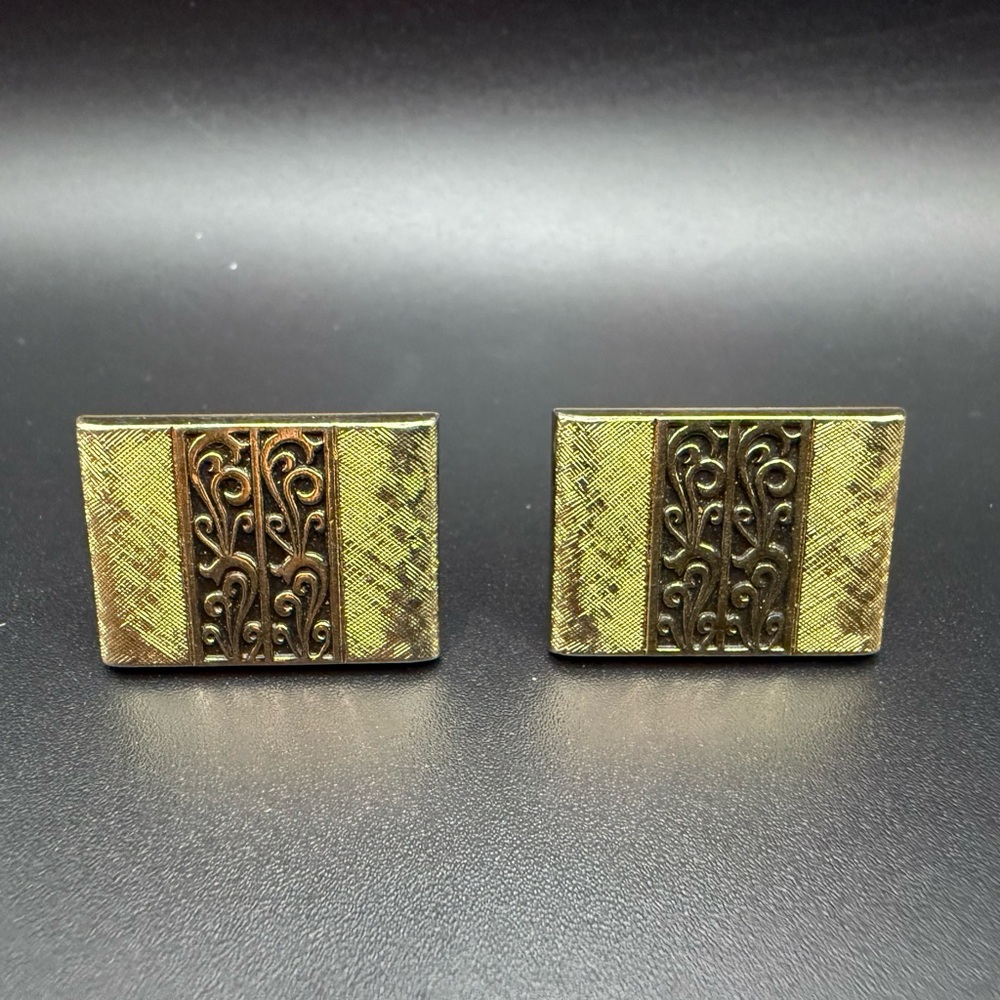 Vintage Mens Swank Square Cufflinks Gold Tone with Filigree Style Design